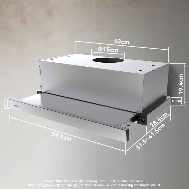 Hermitlux 60 cm-es Páraelszívó LED Világítással, 360 m³/h Szellőzés, Aktívszén Szűrő