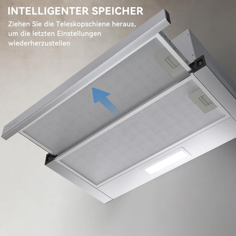 Hermitlux 60 cm-es Páraelszívó LED Világítással, 360 m³/h Szellőzés, Aktívszén Szűrő