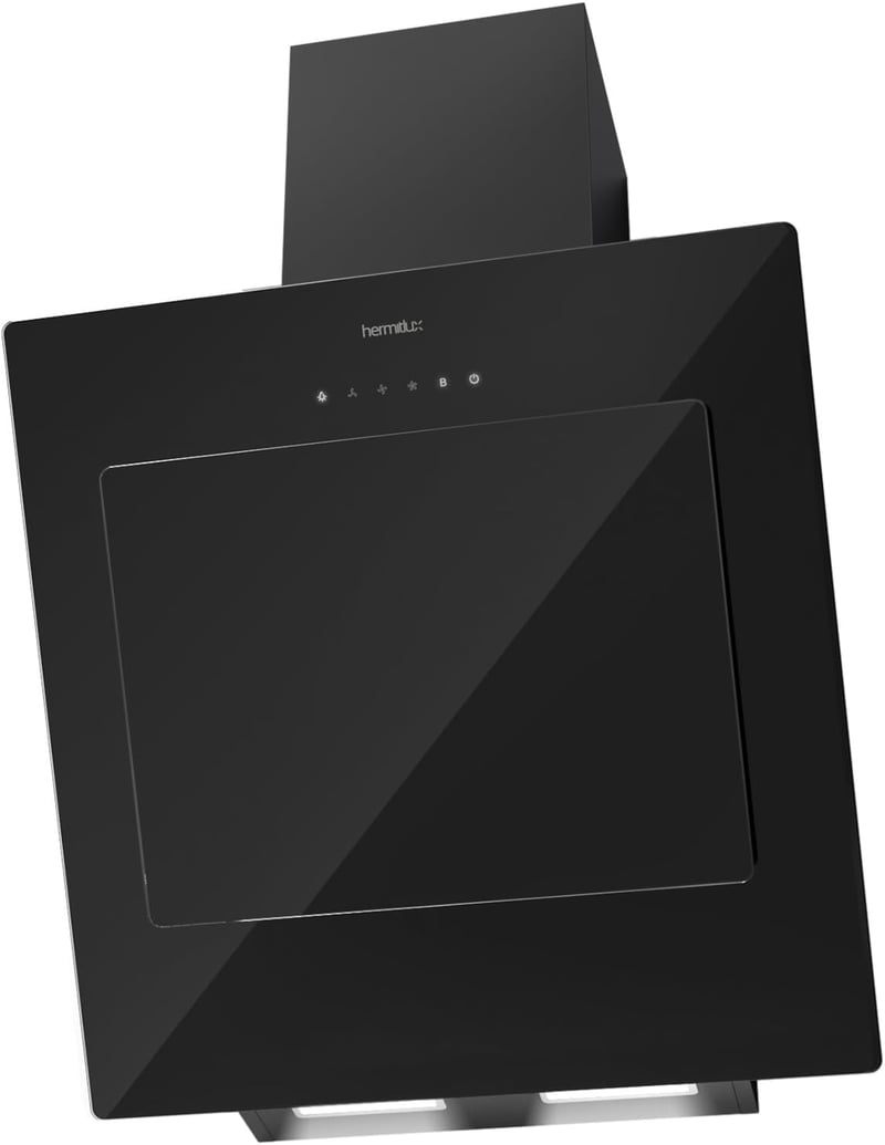 Hermitlux 60 cm fekete páraelszívó A+++ recirkuláció 650 m3/h érintővezérlés 4 fokozat 59 dB