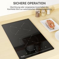 Hermitlux Beépíthető Kerámia Főzőlap - 29 cm Fekete Üveg, 2 Zónás, 3300W, Érintőszenzoros Vezérlés, Gyerekzár, Időzítő, Kompakt 8