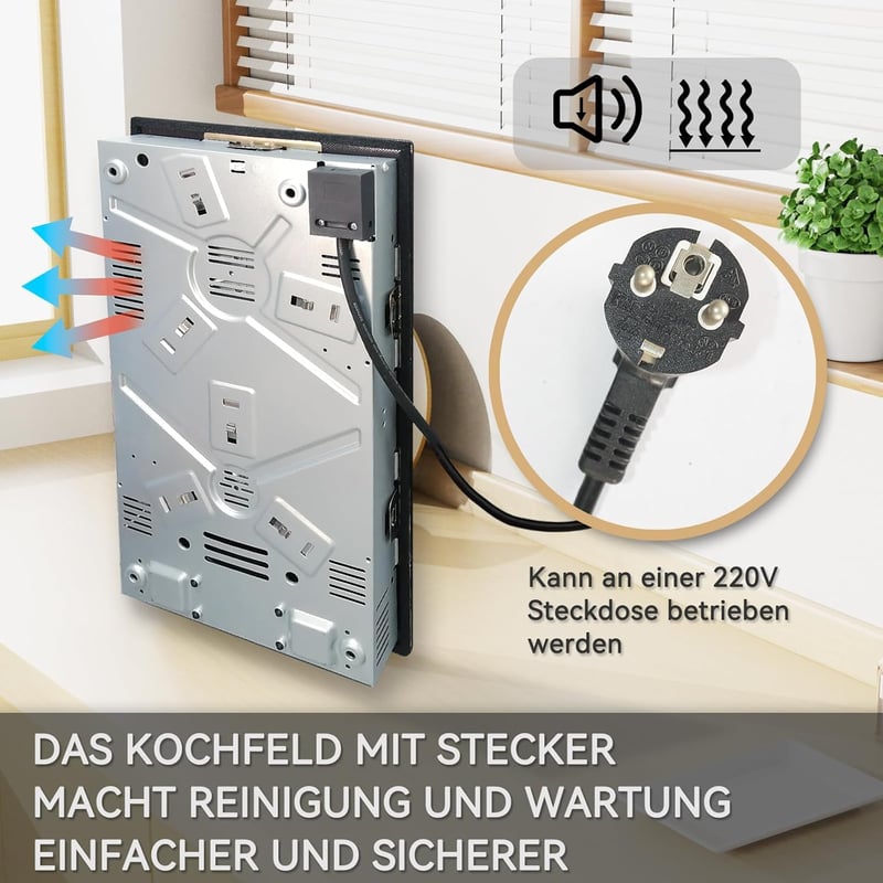 Hermitlux Beépíthető Kerámia Főzőlap - 29 cm Fekete Üveg, 2 Zónás, 3300W, Érintőszenzoros Vezérlés, Gyerekzár, Időzítő, Kompakt