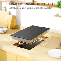 Hermitlux Beépíthető Kerámia Főzőlap - 29 cm Fekete Üveg, 2 Zónás, 3300W, Érintőszenzoros Vezérlés, Gyerekzár, Időzítő, Kompakt 2