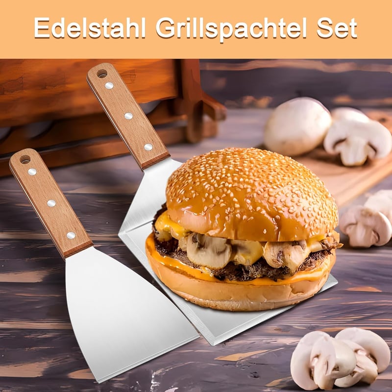 Herogo 2 részes rozsdamentes grillspatula szett fa nyéllel