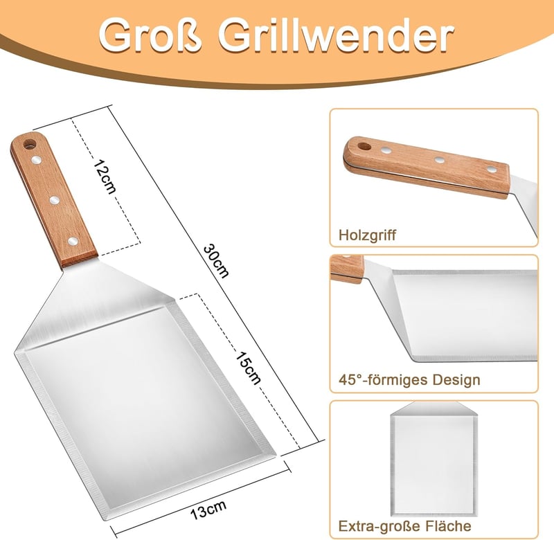 Herogo 2 részes rozsdamentes grillspatula szett fa nyéllel