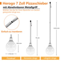 Herogo lopatka na pizzu, 7-palcová perforovaná okrúhla lopatka z nehrdzavejúcej ocele s odnímateľnou dlhou kovovou rúčkou pre ľahké kĺzanie, 17,8 x 19,5 x 115 cm 2