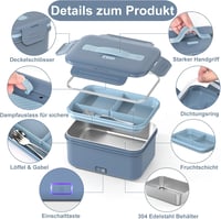 Herrfilk 100W Elektromos Ételhordó 3in1 - 12/24/220V Fűthető Ebéddoboz Evőeszközzel és Hőszigetelt Táskával, 1,8L Szivárgásmentes Autóba, Ka 6