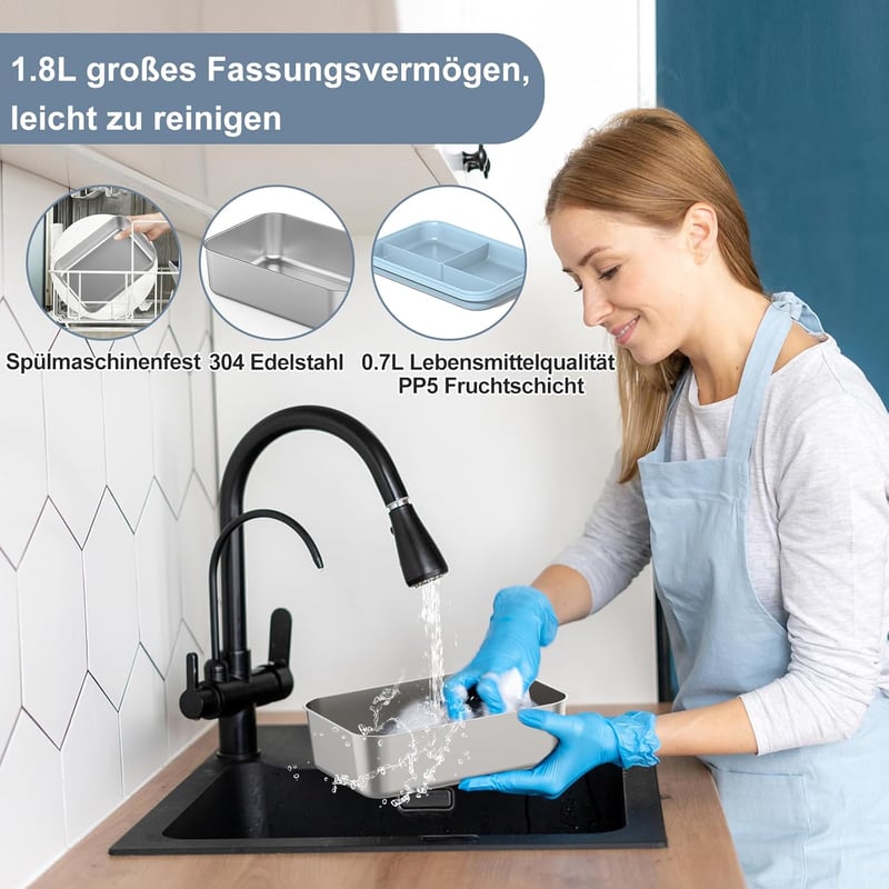 Herrfilk 100W Elektromos Ételhordó 3in1 - 12/24/220V Fűthető Ebéddoboz Evőeszközzel és Hőszigetelt Táskával, 1,8L Szivárgásmentes Autóba, Ka
