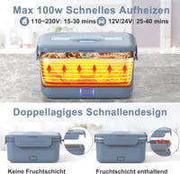 Herrfilk 100W Elektromos Ételhordó 3in1 - 12/24/220V Fűthető Ebéddoboz Evőeszközzel és Hőszigetelt Táskával, 1,8L Szivárgásmentes Autóba, Ka 3