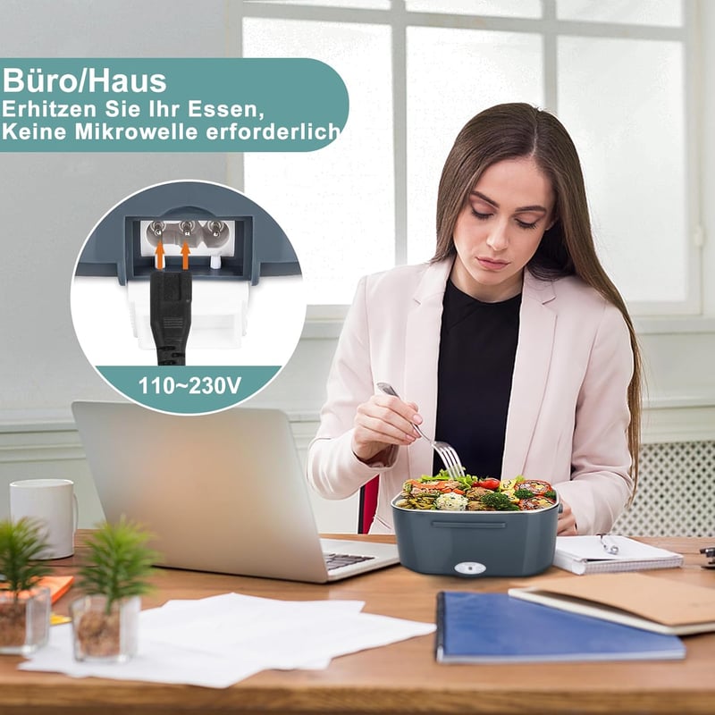 Herrfilk 80W Elektromos Ételmelegítő Doboz 2x1,5L Rozsdamentes Acél Ételtartóval, Hőszigetelt Táskával, 3in1 Feszültség, Autóba, Irodába