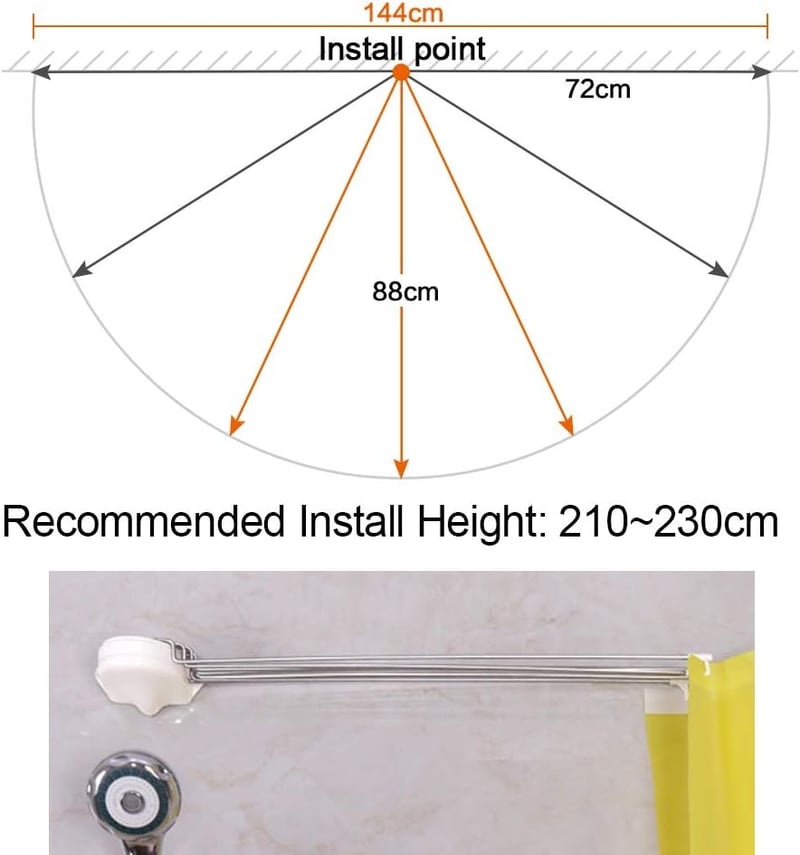 Hershii 7 karos zuhanyfüggöny tartó 144 cm-es fém sínnel és horogokkal