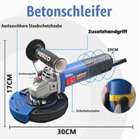 HERZO 1400W Betónová brúska a uhlová brúska s diamantovým brúsnym kotúčom a odsávacím krytom 125 mm s nastaviteľnými otáčkami 2