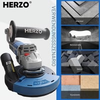 HERZO 1400W Betónová brúska a uhlová brúska s diamantovým brúsnym kotúčom a odsávacím krytom 125 mm s nastaviteľnými otáčkami 6