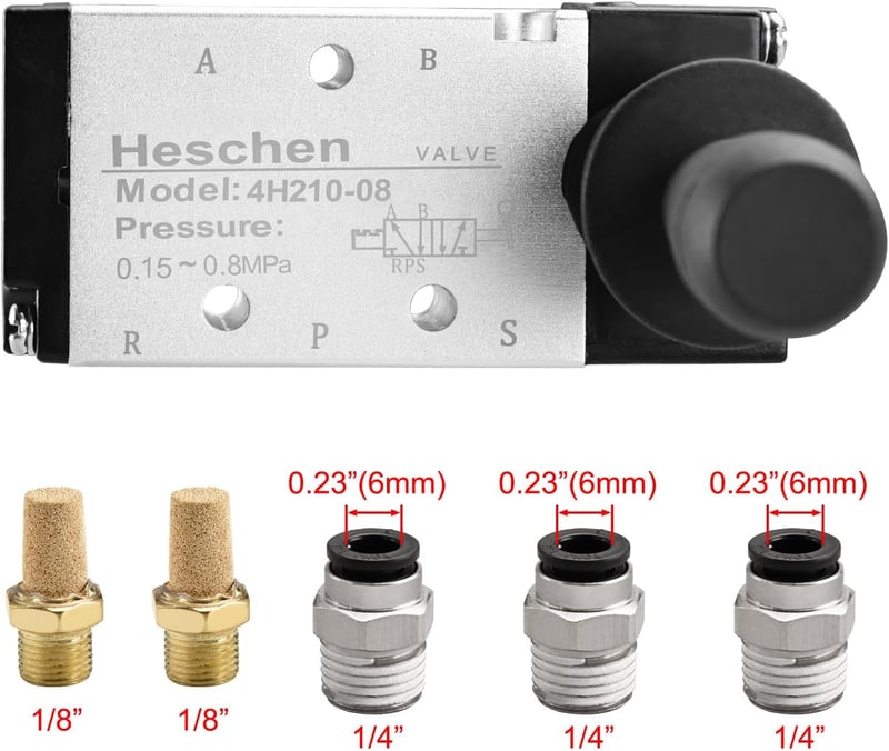 Heschen 4H210-08 Pneumatikus Kézi Mechanikus Szelep 2 Pozíciós 5 Utas PT1/4 Manuális Vezérlésű Húzó-Toló Csatlakozókkal