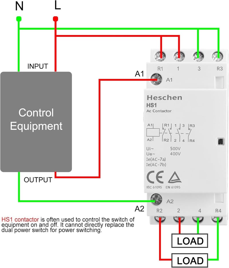 Heschen AC Kontaktor HS1-25, 4 Pólusú 2NO 2NC, 220V/240V, 25A, 35mm DIN Sín Szerelés, Háztartási Váltóáramú Relé