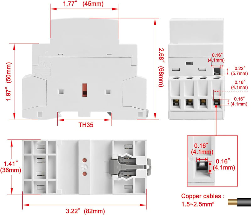 Heschen AC Kontaktor HS1-25, 4 Pólusú 2NO 2NC, 220V/240V, 25A, 35mm DIN Sín Szerelés, Háztartási Váltóáramú Relé