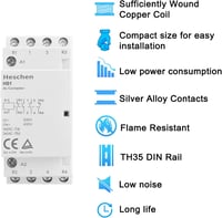 Heschen AC Kontaktor HS1-25, 4 Pólusú 2NO 2NC, 220V/240V, 25A, 35mm DIN Sín Szerelés, Háztartási Váltóáramú Relé 7