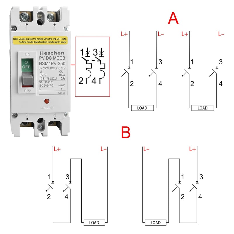 Heschen DC 250A Fotovoltaikus Áramköri Védőkapcsoló 550V Napelemes Rendszerhez