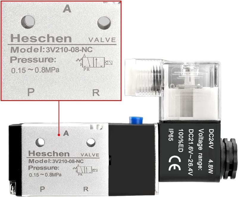 Heschen Elektromos Pneumatikus Mágnesszelep 3V210-08 24V DC 3/2 Utas PT1/4 Alumínium Ezüst-Fekete CE
