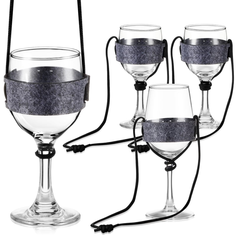 Hestya Set 4 Suporturi din Pâslă pentru Pahare de Vin, Agățabile, Gri, 33,5 x 3 x 0,2 cm, Suport pentru Pahare, Suport din Pâslă cu Agățătoare