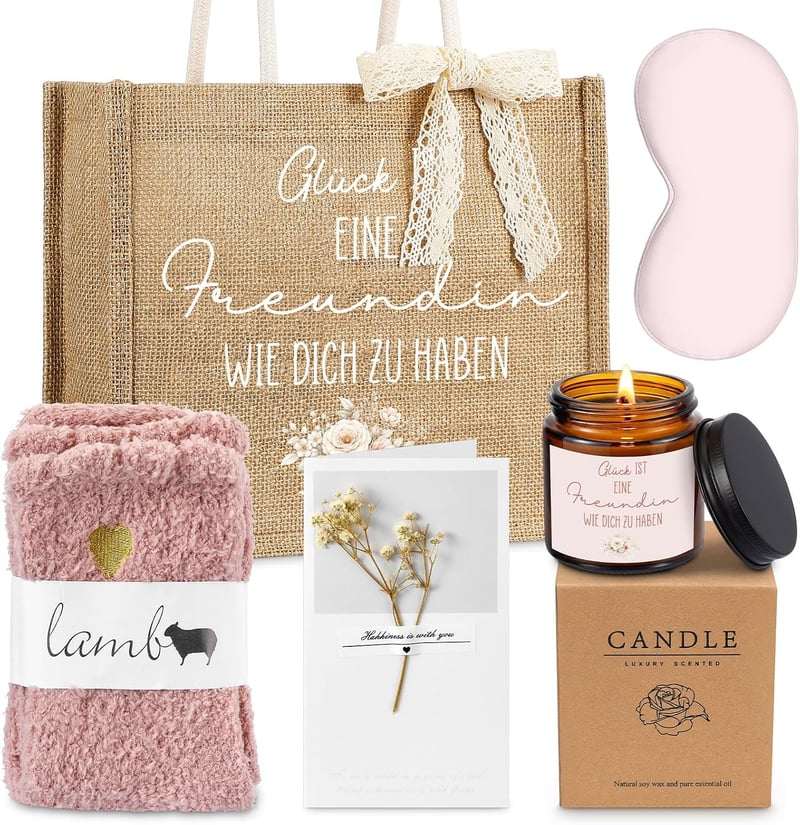Set cadou pentru femei Hestya, saculet de cadou din iută, cu lumânări parfumate, coș wellness, Yellow White Black Pink Lotus Pink, pentru Crăciun, zi de naștere