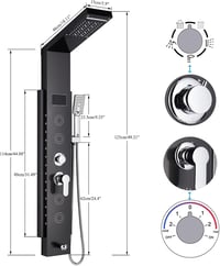 hevenaov Fekete LED Zuhanypanel Rozsdamentes Sarokszerelésű Esőzuhanyzó Rendszer 7