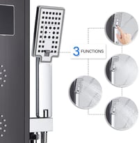 hevenaov Fekete LED Zuhanypanel Rozsdamentes Sarokszerelésű Esőzuhanyzó Rendszer 3
