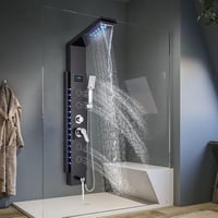 hevenaov Fekete LED Zuhanypanel Rozsdamentes Sarokszerelésű Esőzuhanyzó Rendszer 1