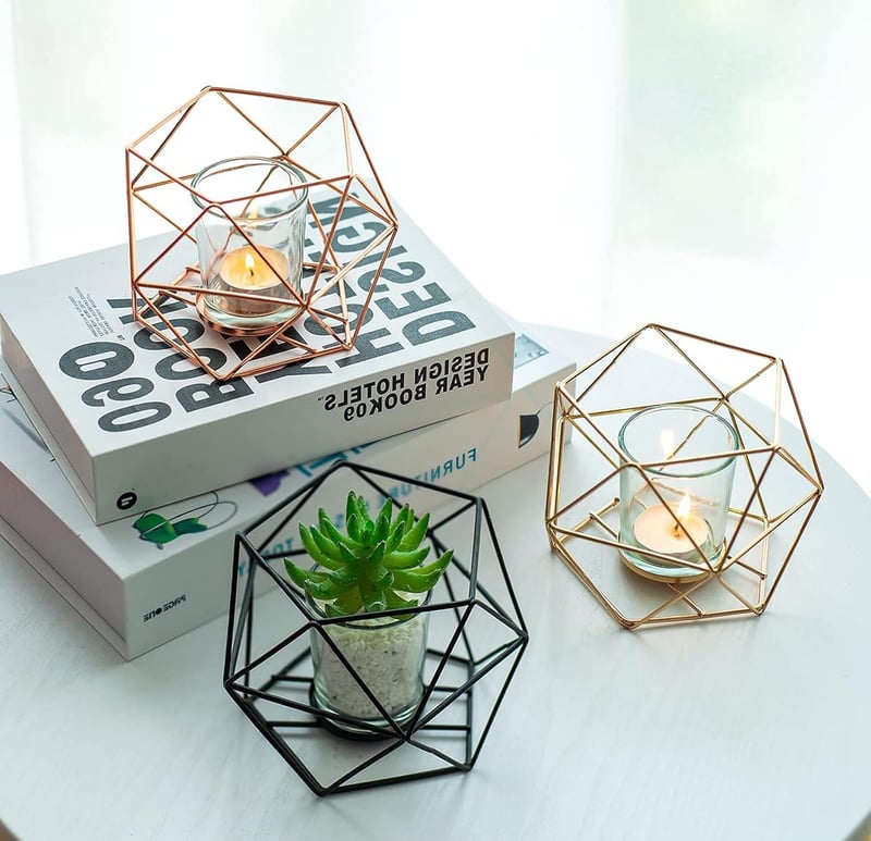 Hewory arany geometrikus teafénytartó szett 12 db üveg lámpa dekoráció