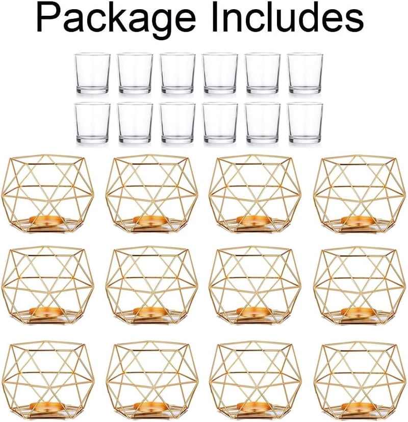 Hewory arany geometrikus teafénytartó szett 12 db üveg lámpa dekoráció