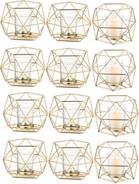 Hewory arany geometrikus teafénytartó szett 12 db üveg lámpa dekoráció 1