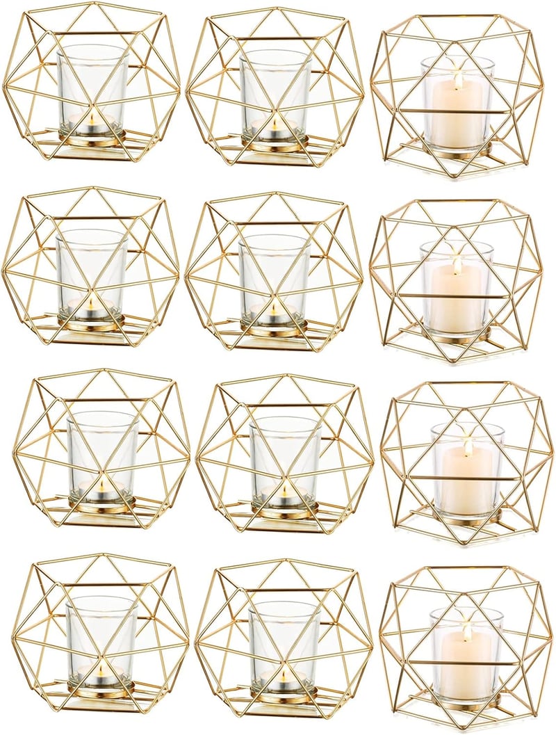 Hewory arany geometrikus teafénytartó szett 12 db üveg lámpa dekoráció