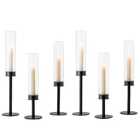Set suporturi lumânări negre Hewory - 6 buc suporturi lumânări metalice cu cilindru de sticlă, fără bază, pentru decor de Crăciun, living, nuntă, sufragerie 1