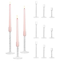 Set de Sfeșnice Hewory din Sticlă - 12 buc. Sfeșnice Înguste Transparente pentru Decor Nuntă, Ornament Vintage de Masă pentru Living, Sărbători de Crăciun 1