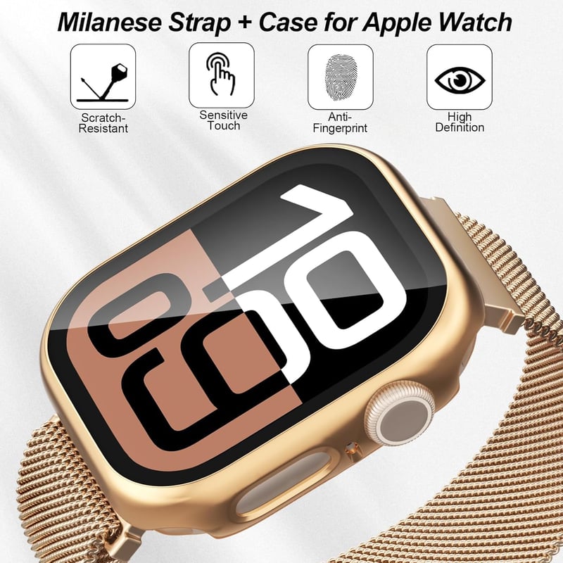 Hexasider Mágneses Karkötő Védőtokkal Apple Watch 38-49mm Óraszíj - Rozsdamentes Acél Milánói Szíj Kompatibilis iWatch Series 3-11 SE Ultra
