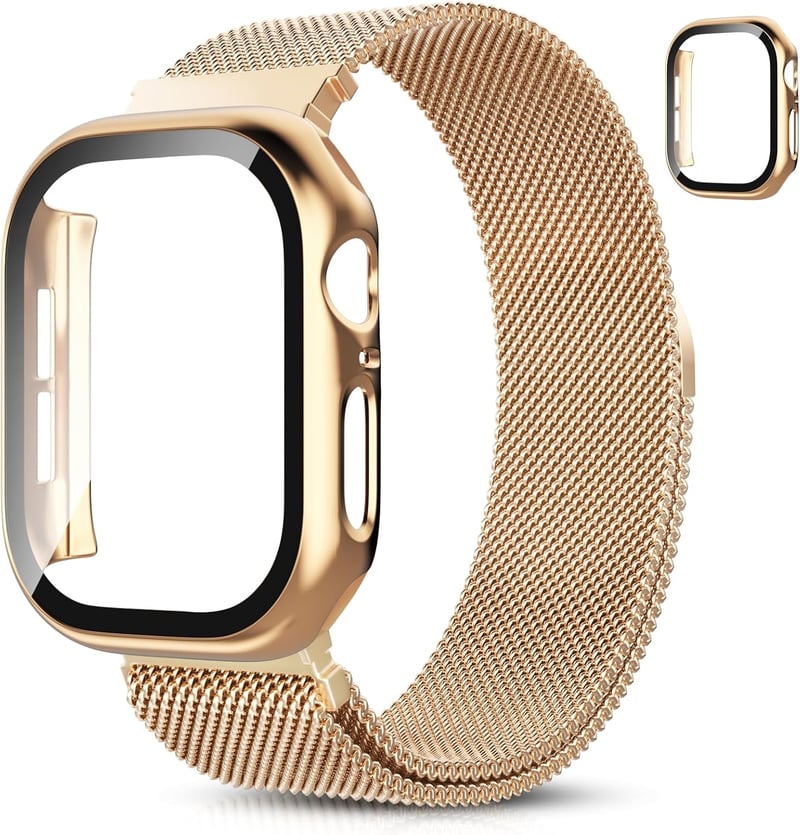Hexasider Mágneses Karkötő Védőtokkal Apple Watch 38-49mm Óraszíj - Rozsdamentes Acél Milánói Szíj Kompatibilis iWatch Series 3-11 SE Ultra
