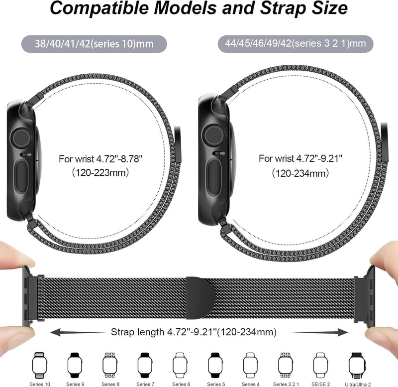 Hexasider Mágneses Szíj Védőtokkal Apple Watch 38-49mm - Rozsdamentes Acél Milánói Pánt Férfiaknak és Nőknek iWatch Series 1-10/SE/Ultra Órá