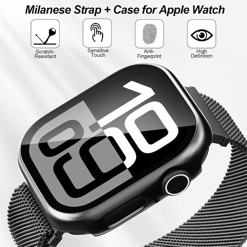Hexasider Mágneses Szíj Védőtokkal Apple Watch 38-49mm - Rozsdamentes Acél Milánói Pánt Férfiaknak és Nőknek iWatch Series 1-10/SE/Ultra Órá