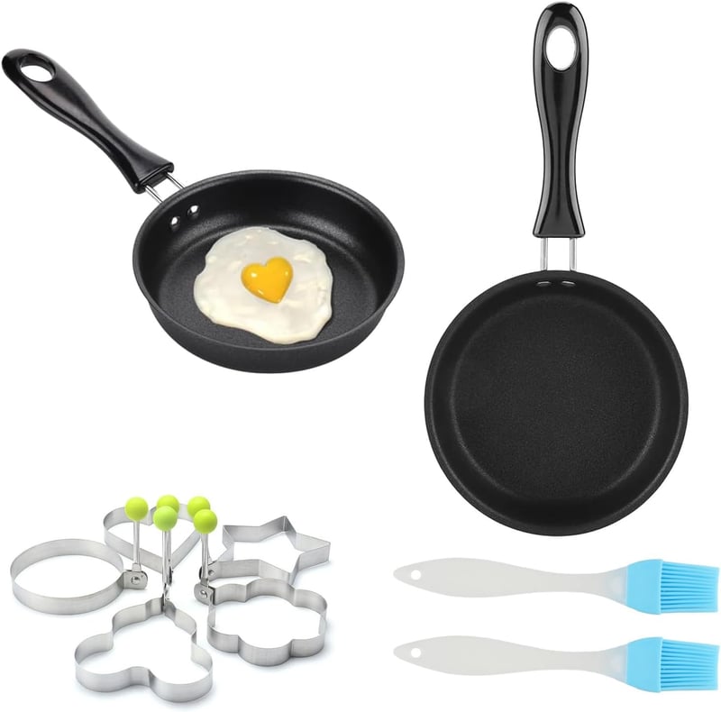 HexinYigjly 2 db 12 cm-es mini serpenyő, tapadásmentes, indukcióhoz, gázhoz, 2 kefe