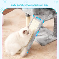 Hey-brother 108 cm macskakaparófa többszintű játékokkal, kosarral és függő játékokkal szürke 5