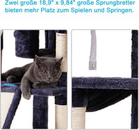 Hey-brother 180 cm XXL macskakarcsoló, szürke, sisal kötéllel, 3 platformmal és 2 házikóval 6