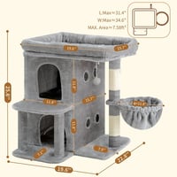 Heybly HCT204SW macskabútor kaparóoszloppal, kosárral és pompommal, 65 cm - világosszürke 4