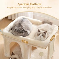 Stâlp de zgâriat pentru pisici Heybly HCT203SM, 35 cm înălțime, cu pat de odihnă mare, căsuță confortabilă, stâlp de zgâriat și minge de pluș, bej 3