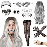 HEYIDAMAI Halloween Jelmez Szett 9 Részes Női Paróka Kiegészítőkkel Maszkkal 1