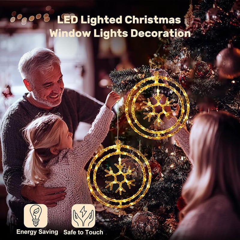 HEYIDAMAI Hópehely Ablakdísz LED Fényfüzér - 2 db Karácsonyi Világítás 8 Fényjátékkal, Távirányítóval, USB és Elemes Működés