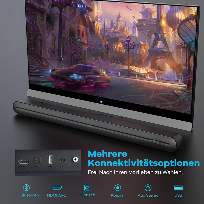 Heymell 150W Soundbar Beépített Mélynyomóval - Zajmentes Tiszta Hangzás, DSP, 3D, Bluetooth 5.0, HDMI ARC, Optikai Csatlakozás, 8 Hangmód TV