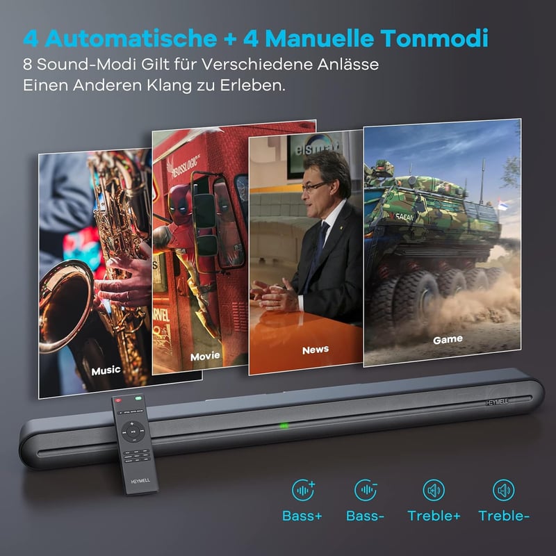 Heymell 150W Soundbar Beépített Mélynyomóval - Zajmentes Tiszta Hangzás, DSP, 3D, Bluetooth 5.0, HDMI ARC, Optikai Csatlakozás, 8 Hangmód TV