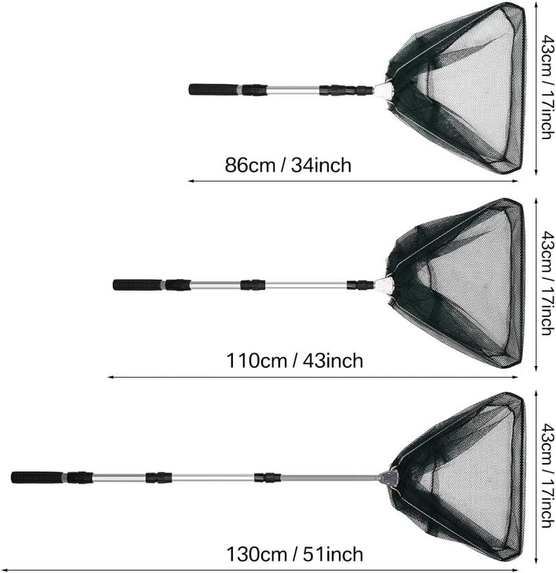 HEYOMART Teleszkópos Merítőháló 130 cm, Összecsukható Horgász Merítő Nylon Fonott
