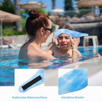 HeySplash detská plavecká čelenka s neoprénovou ochranou uší, veľkosť S, vzor modré vlny, pružná vodoodolná plavecká čelenka so suchým zipsom pre deti 5