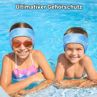 HeySplash detská plavecká čelenka s neoprénovou ochranou uší, veľkosť S, vzor modré vlny, pružná vodoodolná plavecká čelenka so suchým zipsom pre deti 2