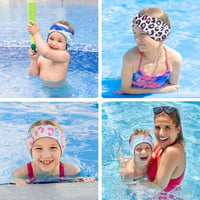 HeySplash detská plavecká čelenka s neoprénovou ochranou uší, veľkosť S, vzor modré vlny, pružná vodoodolná plavecká čelenka so suchým zipsom pre deti 8